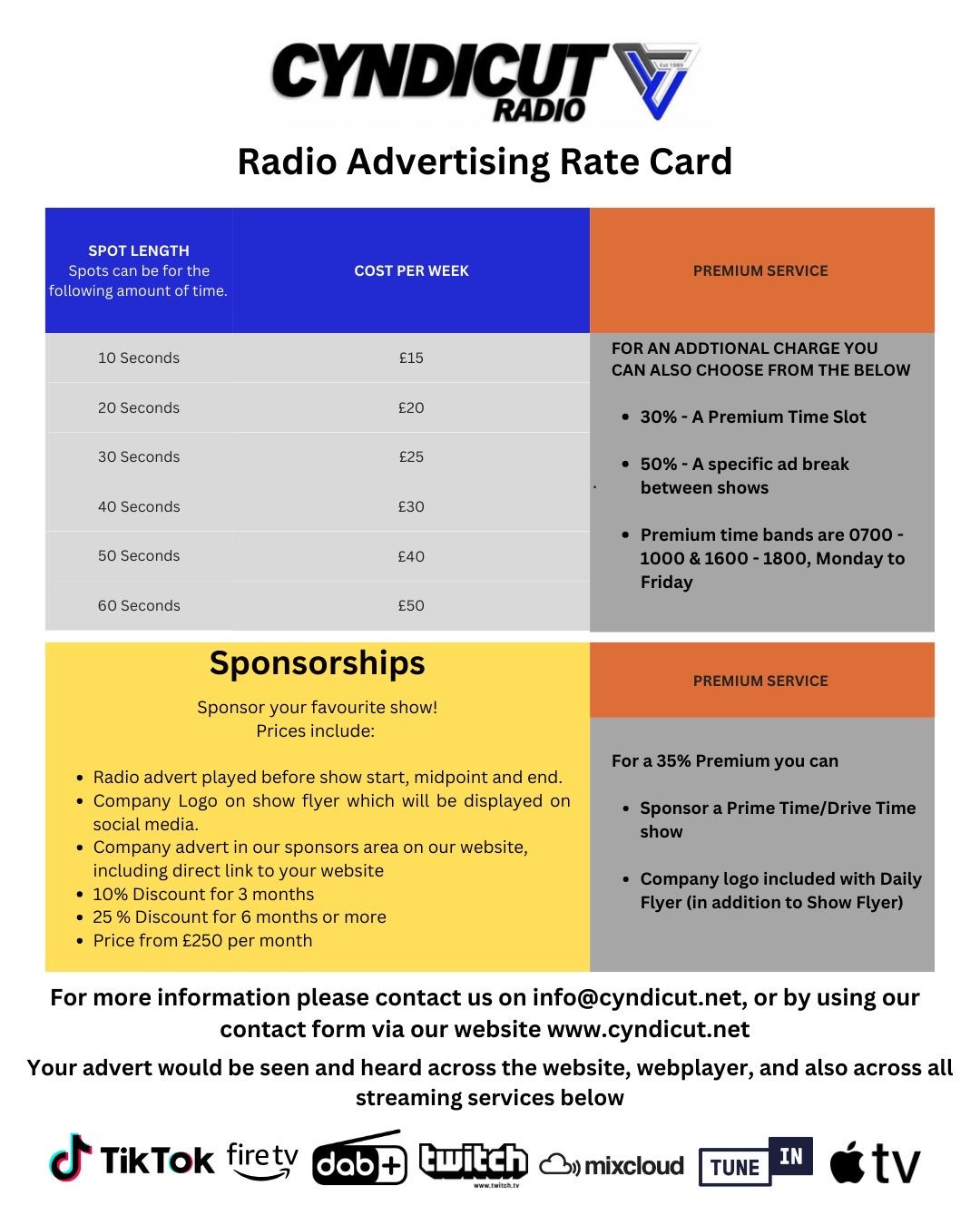 Cyndicut Rate Card